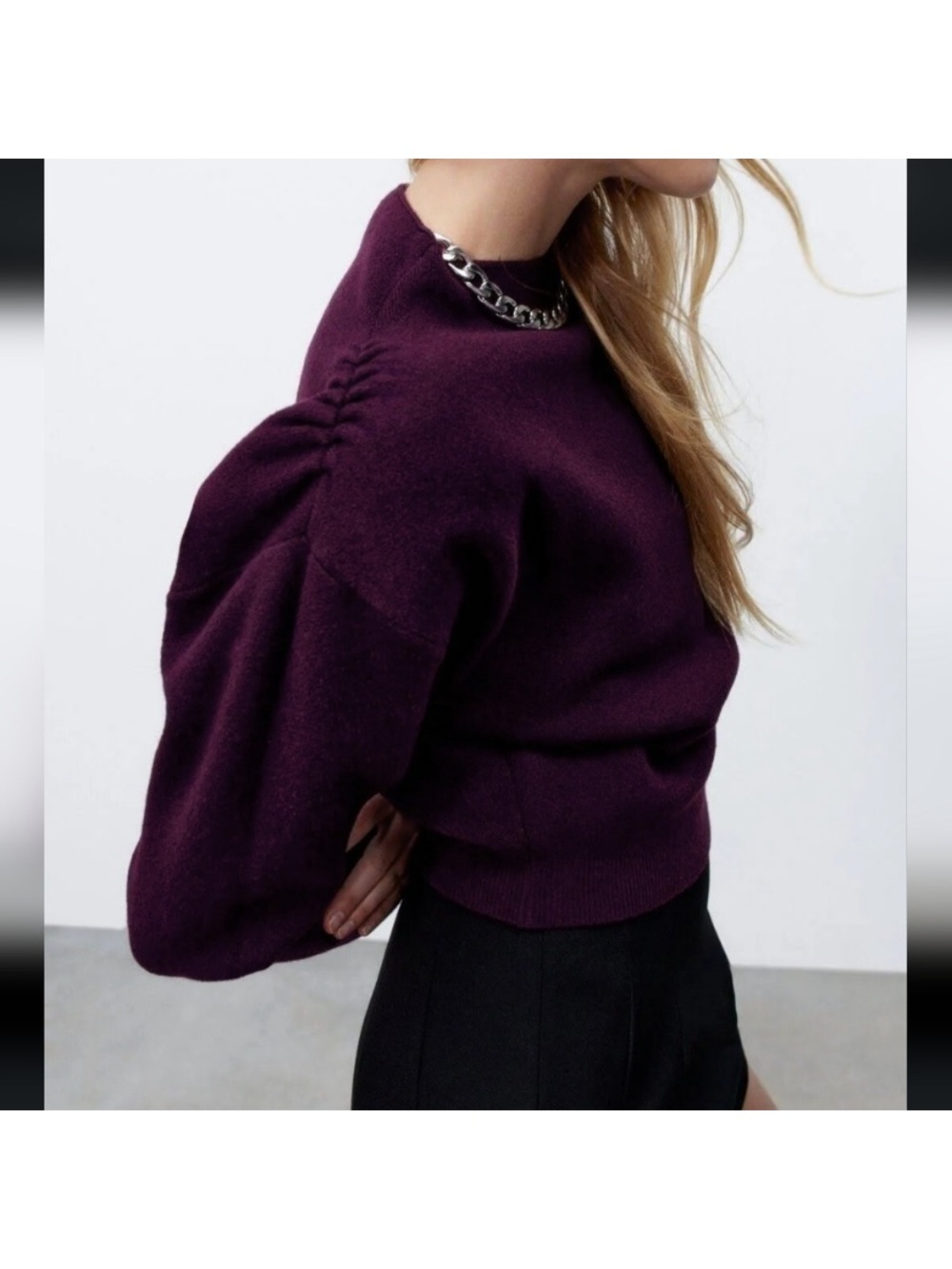 Zara Purple Solid Knit Long Sleeve A Symmetrical Neck Pullover Sweater M